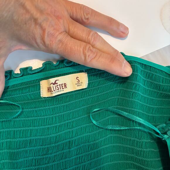 Hollister Top S Green Peasant Softgirl Y2K Smocked Stretchy Boho Gypsy Fairycore - Picture 4 of 4